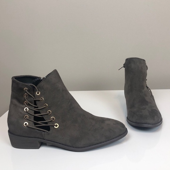 Liliana Taupe Faux Suede Cord Lace Ankle Boots Sz 8.5 Cottagecore Renaissance - Picture 1 of 8